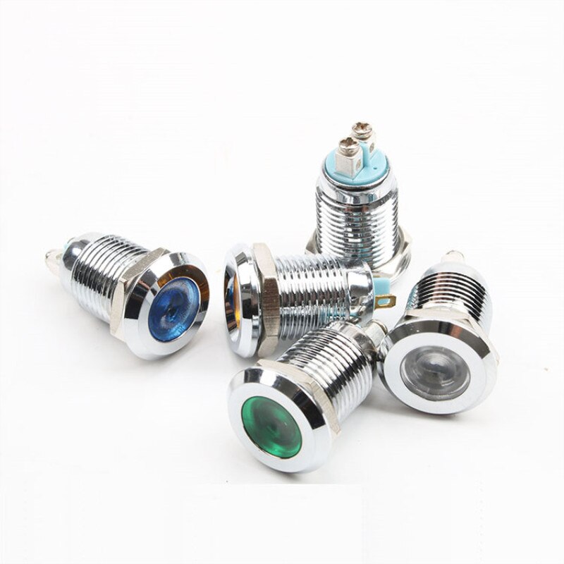 1pcs 12mm LED Metal Indicator Flat Power Indicator Waterproof Signal Lamp 6V12V24V220V