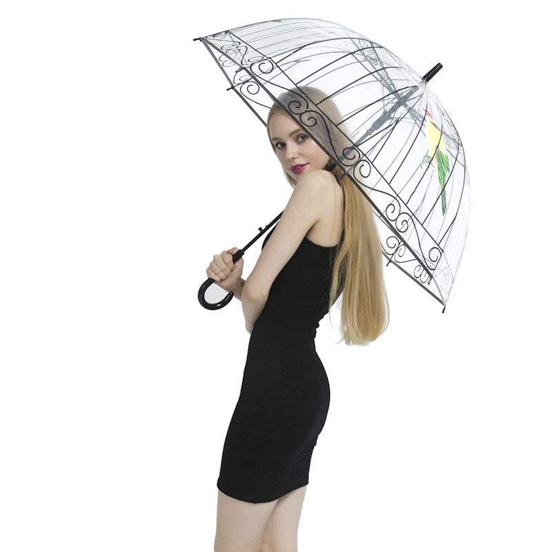 Paraguas transparente de plástico EVA de Yesello, 1 Uds., bonita jaula para pájaros, sombrilla de mango largo, paraguas de burbuja transparente para lluvia para mujer
