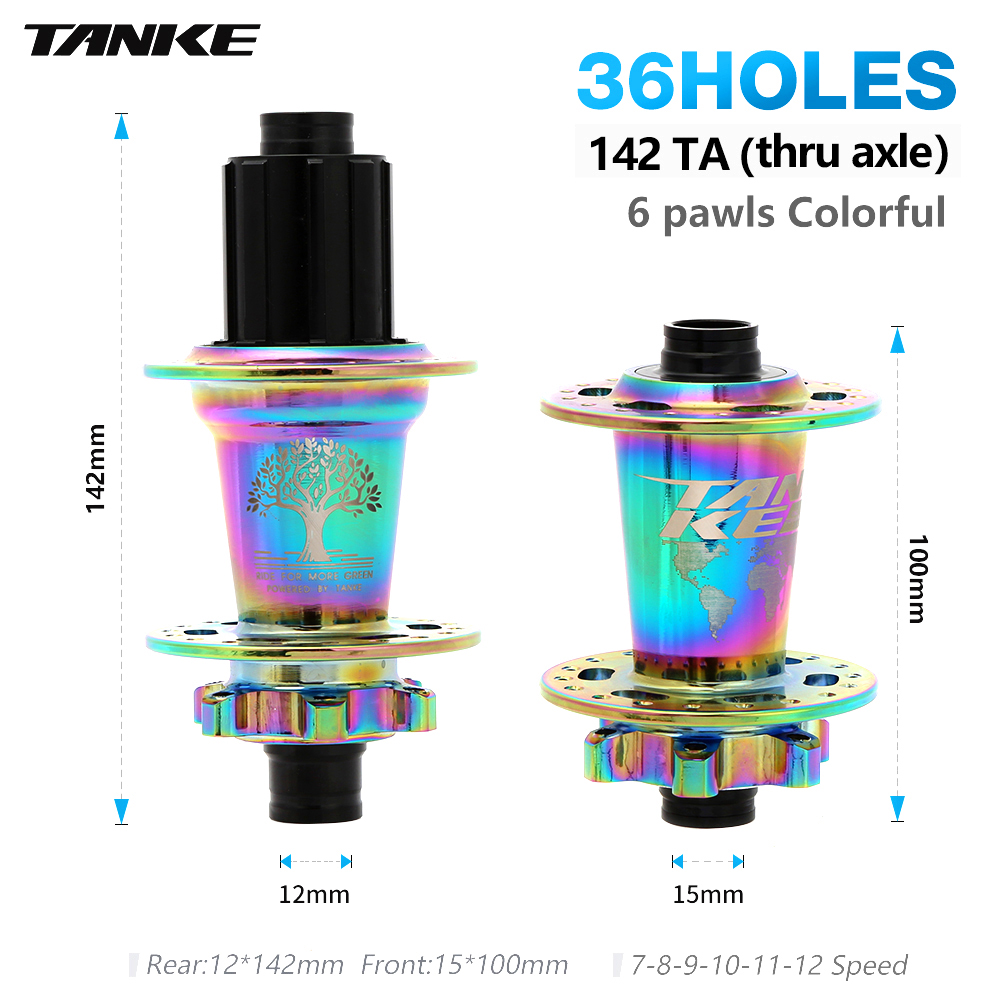 TANKE Ultralight MTB Bicycle Hub 6 Pawls 6 Bearing Freehub 120 Click 36H 7-12 Speed 6 Nail Bike Disc Brake Hubsets Cycling Parts: green