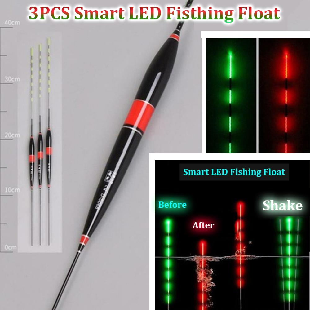 3 Pcs Lichtgevende Smart Led Visserijvlotter Hoge Gevoeligheid Alarm Fish Bite Kleur Veranderen Elektronische Boei Vis Drijvende Bobber Stick