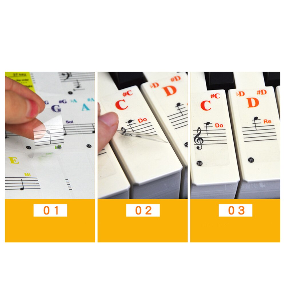 Gjennomsiktig avtakbar musikkdekal notater piano tastatur klistremerker 54/61 or 88- nøkkel elektronisk piano piano piano spektrum klistremerke symbol