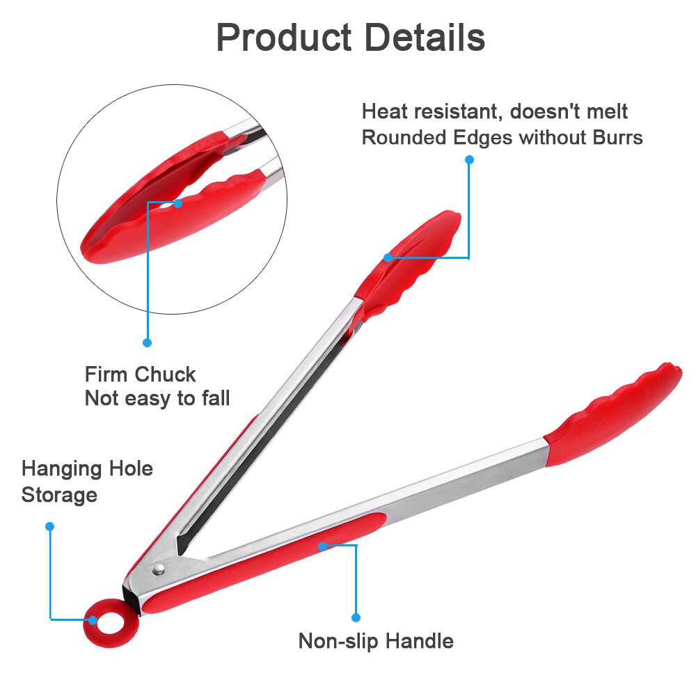 Siliconen Tang Roestvrij Staal - Keuken Tang Antislip Paars - Barbecue Salade Koken Clip