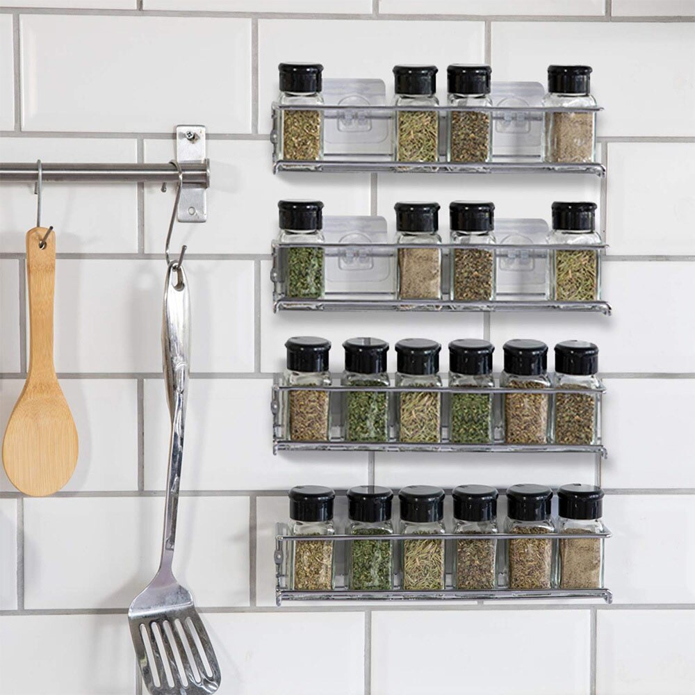 Estante de especias para el hogar, estante de Metal sin perforación para especias, organizador práctico para cocina, baño, gabinete, soporte para botella