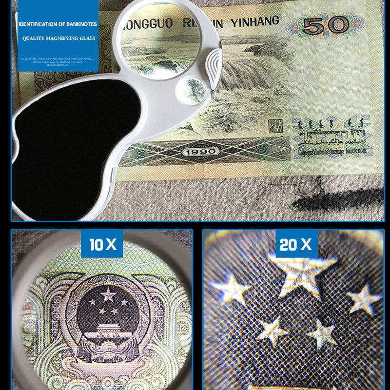 Lupa LED de doble aumento con llavero plegable iluminado tamaño de bolsillo MINI lupa 8x37mm 20x12mm plegable