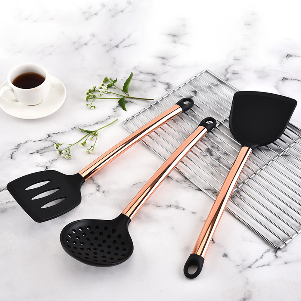 10/11pcs Rose Gold Stainless Steel Handle Kitchen Utensil Set Kitchen Set Silicone Nonstick Heat Resistant Cooking Kitchen Tools