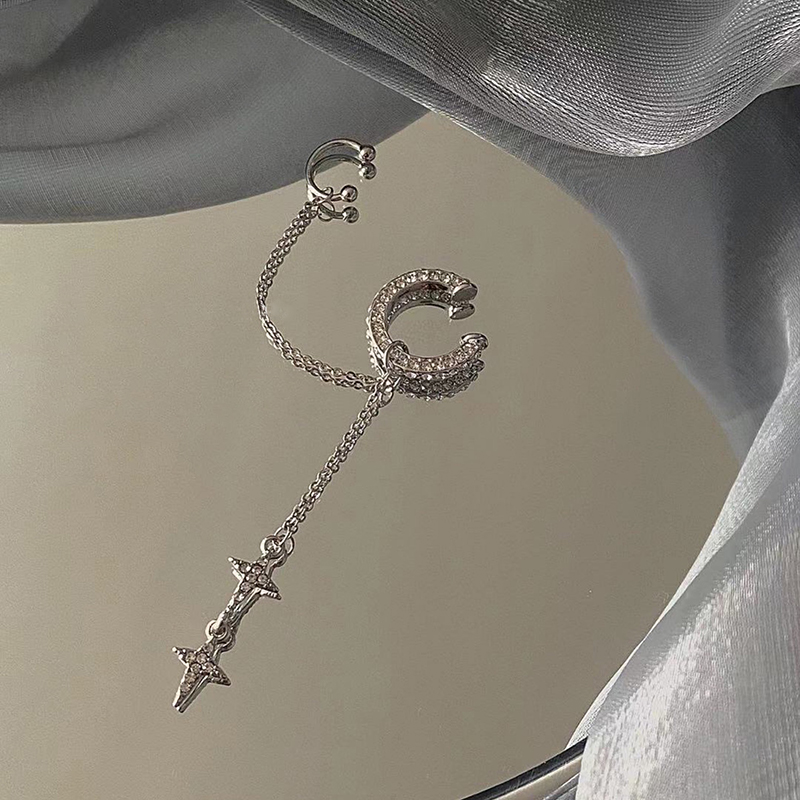 Pendientes de Clip de diamantes de imitación brillantes para mujer y niña, aretes largos sin perforación, borla cruzada, un lado, 2022