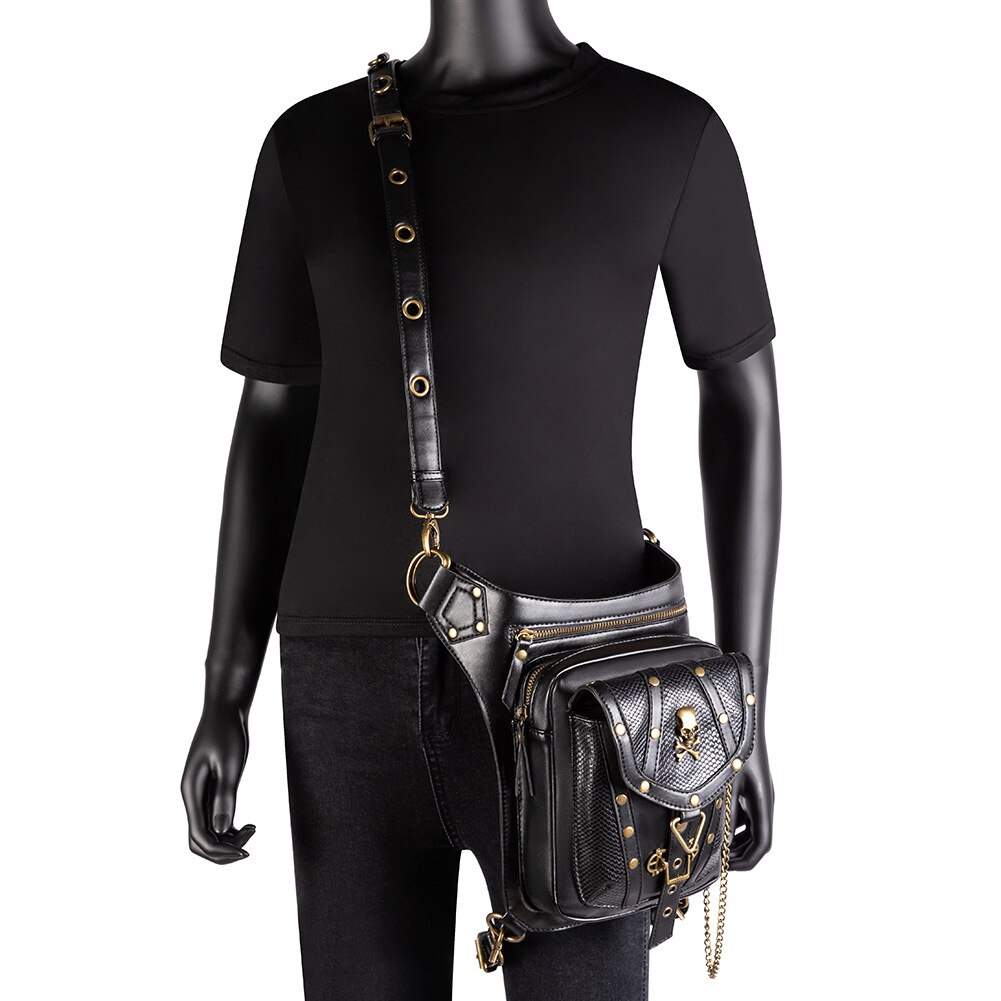 punk głaz kobiety talia torba Steampunk nity czaszka portmonetka Crossbody ramię motocykl upuszczać noga pasek torba biodro chmiel ulica sakiewka Pakiet