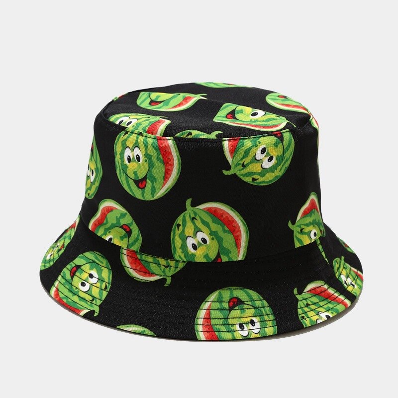 Chapeau Bob à imprimé banane pour femmes, style pastèque, réversible sur les deux côtés, idéal pour les loisirs, printemps été: black