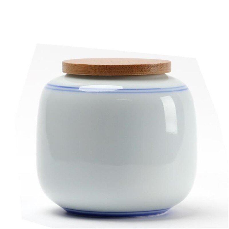 Retro Bamboo Lid Seal Ceramic Tea Cans Food Storage Chinese Pastoral Style Porcelain Mini Sealed Tea Caddy Candy Jars Canister: E