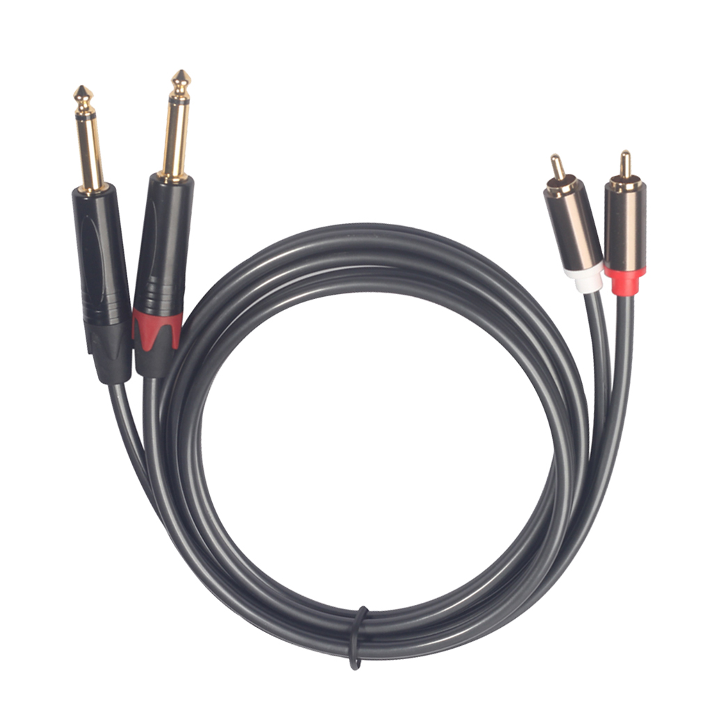 2X6.35 Mm Om 2RCA Kabel, vergulde 2X 6.35 Mm 1/4 &quot;Mannelijke Ts Naar 2 Rca Male Stereo Audio Adapter Kabel-5 voeten