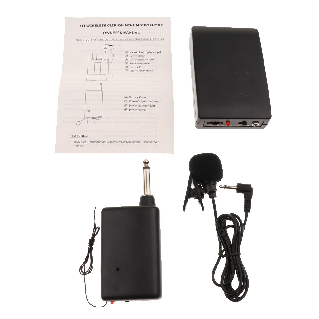 Waist Hanging FM Transmitter Receiver Kit Lavalier Lapel Clip Microphone