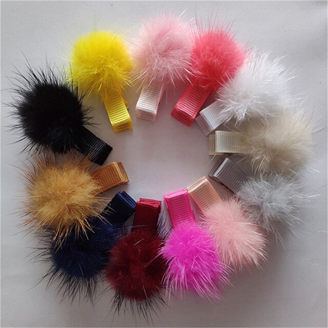 Untamed 12 pcs/lot mini solide fourrure pompon boule filles petite jolie pince à cheveux enfants épingles à cheveux accessoires pour cheveux pompon boule de cheveux clips