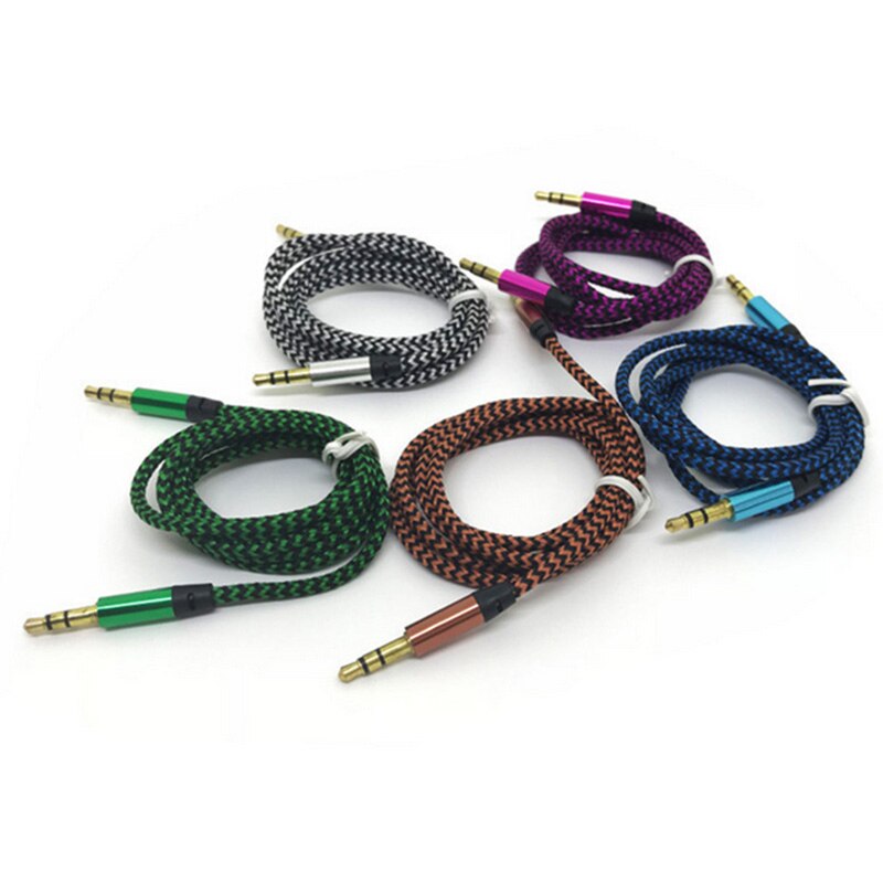 Bil aux ledning 1m nylon jack audio kabel 3.5 mm to 3.5mm aux kabel han til han klud audio aux kabel guld stik til iphone højttaler