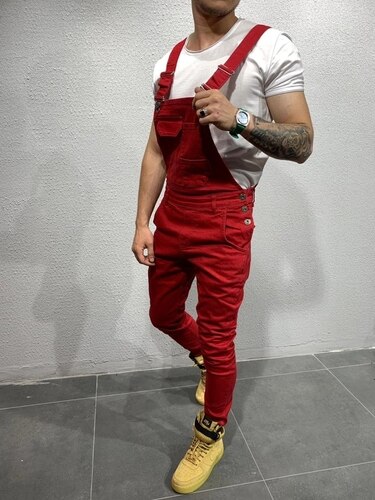 Heren casual slim geweven jumpsuits met multi-pocket broek: Xxxl / Rood