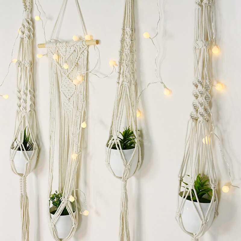 Panier suspendu pour plantes en macramé, fait à la main, Pot de fleurs, décoration murale de maison, panier suspendu de jardin
