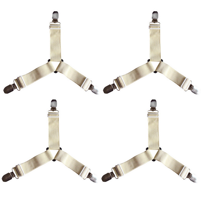 4pcs/set Elastic Bed Sheet Clips Suspenders Straps Adjustable Heavy Duty Grippers For HomeA: khaki