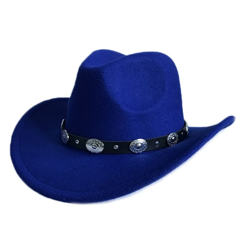 Womem Men Western Cowboy Hat With Wide Brim Punk Belt Cowgirl Jazz Cap With Leather Toca Gentleman Sombrero Cap: BL