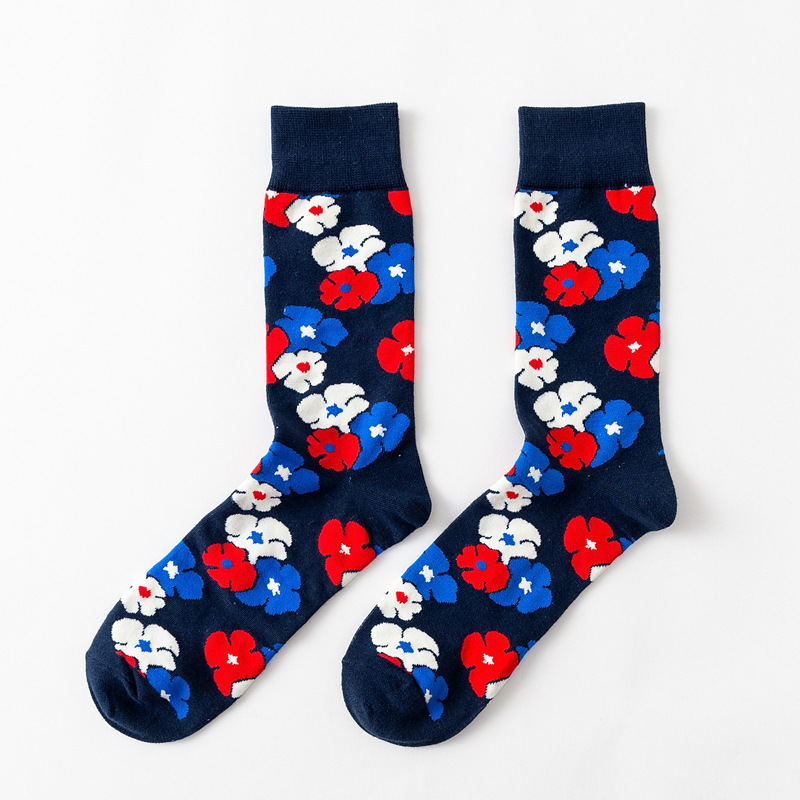 Cool estilo callejero de Harajuku Crazy Cartoon divertido mujeres Casual calcetines hombres cortos calcetines de hip hop hombres novedad feliz algodón colorido Socs: navy flower 01