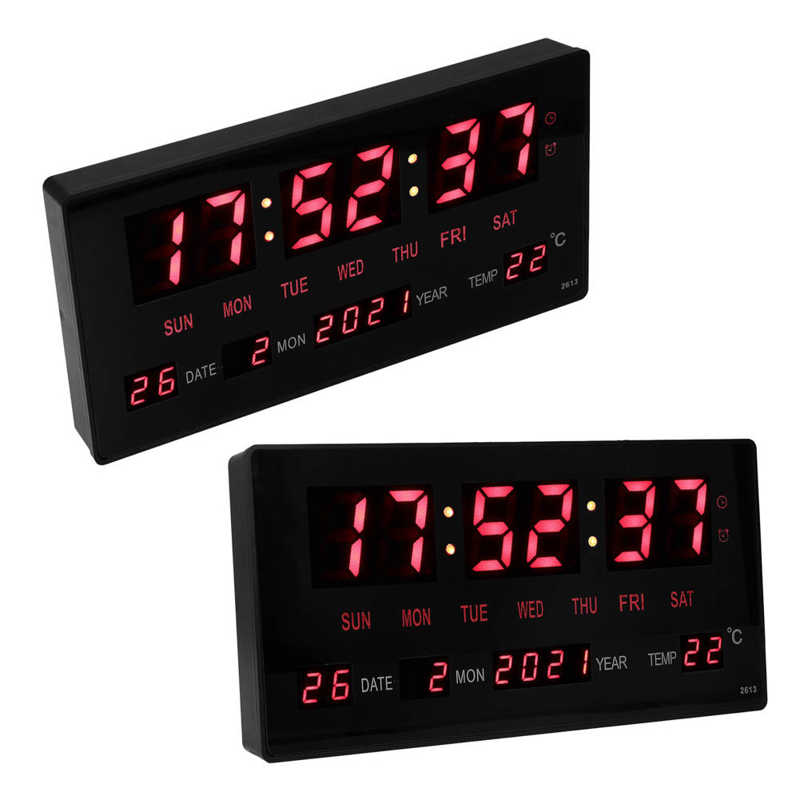 100‑240V LED Digital Wall Clock Desktop Large Display Electronic Date Clock Power Off Memory for School