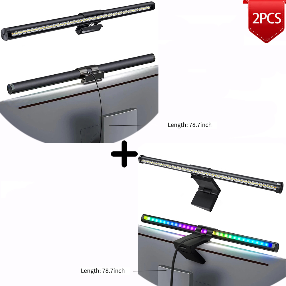 Barra de luz LED para Monitor, luces colgantes para pantalla de ordenador, lámpara de mesa de atmósfera RGB para trabajo, estudio, lectura de juegos, iluminación de atenuación, 44cm: Plata