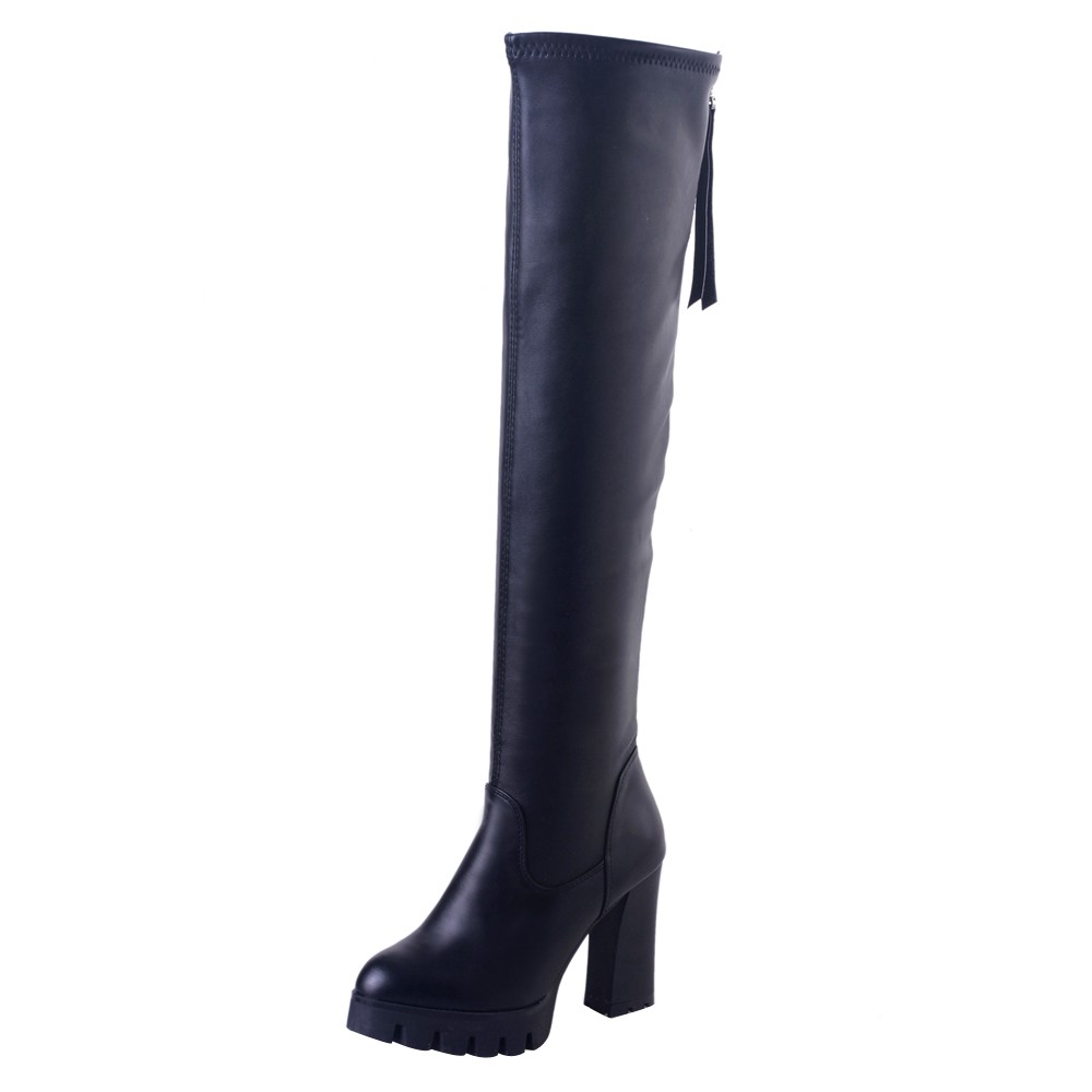 Szyadeou Vrouwen Dames Ronde Neus Platform Laarzen Hoge Hakken Knie Hakken Waterdichte Over Kwastje Hoge chaussures femme ayakkabi 30