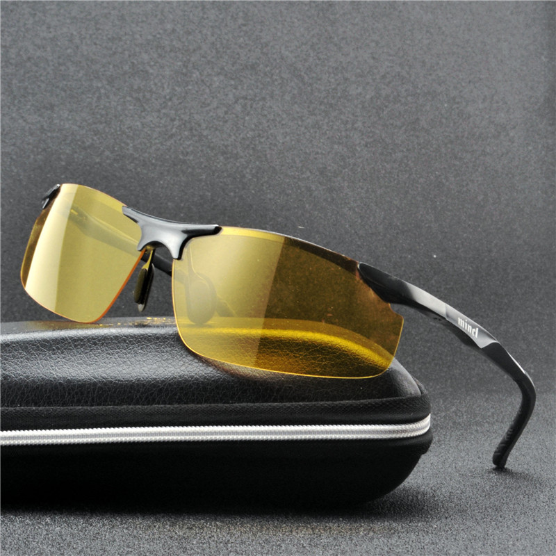 Mincl solbriller til mænd kvinder nattesyn beskyttelsesbriller bil kørebriller briller anti-refleks gul linse briller med kasse fml: Pistol gul