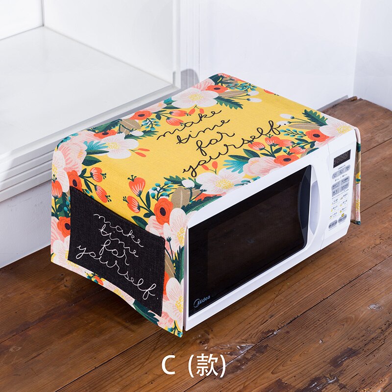 Four à micro-ondes à fleurs individuelles | De style nordique, couvre la poussière du four, bouclier en tissu de style artistique Rural avec sac de contenu de magasin: C