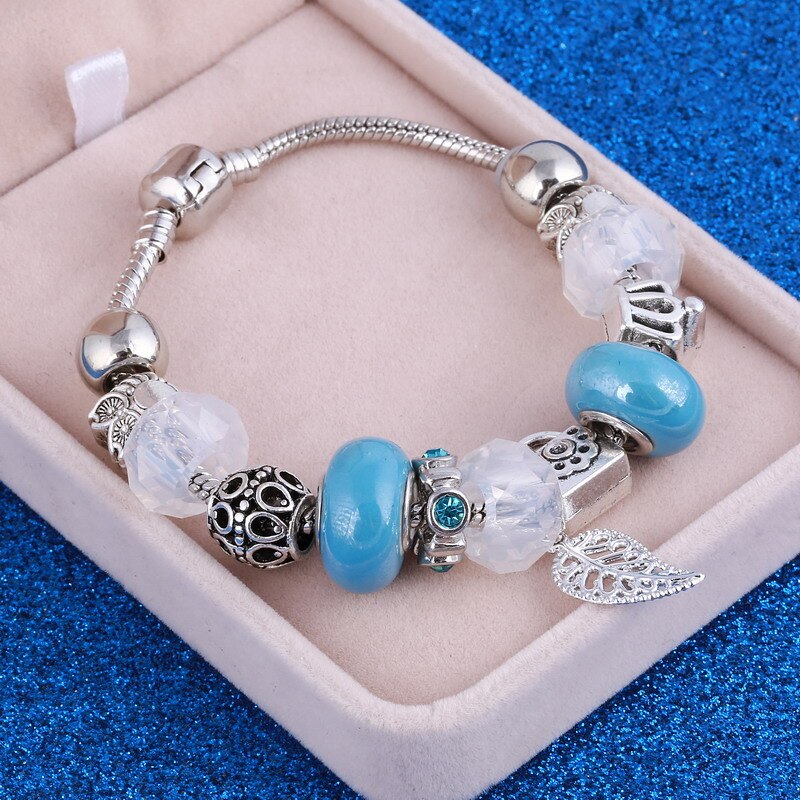 Zoshi Roze Blauw Kristal Kralen Hart Armband Voor Vrouwen Diy Zilver Kleur Armband Sieraden Pulseira Feminina: SL673