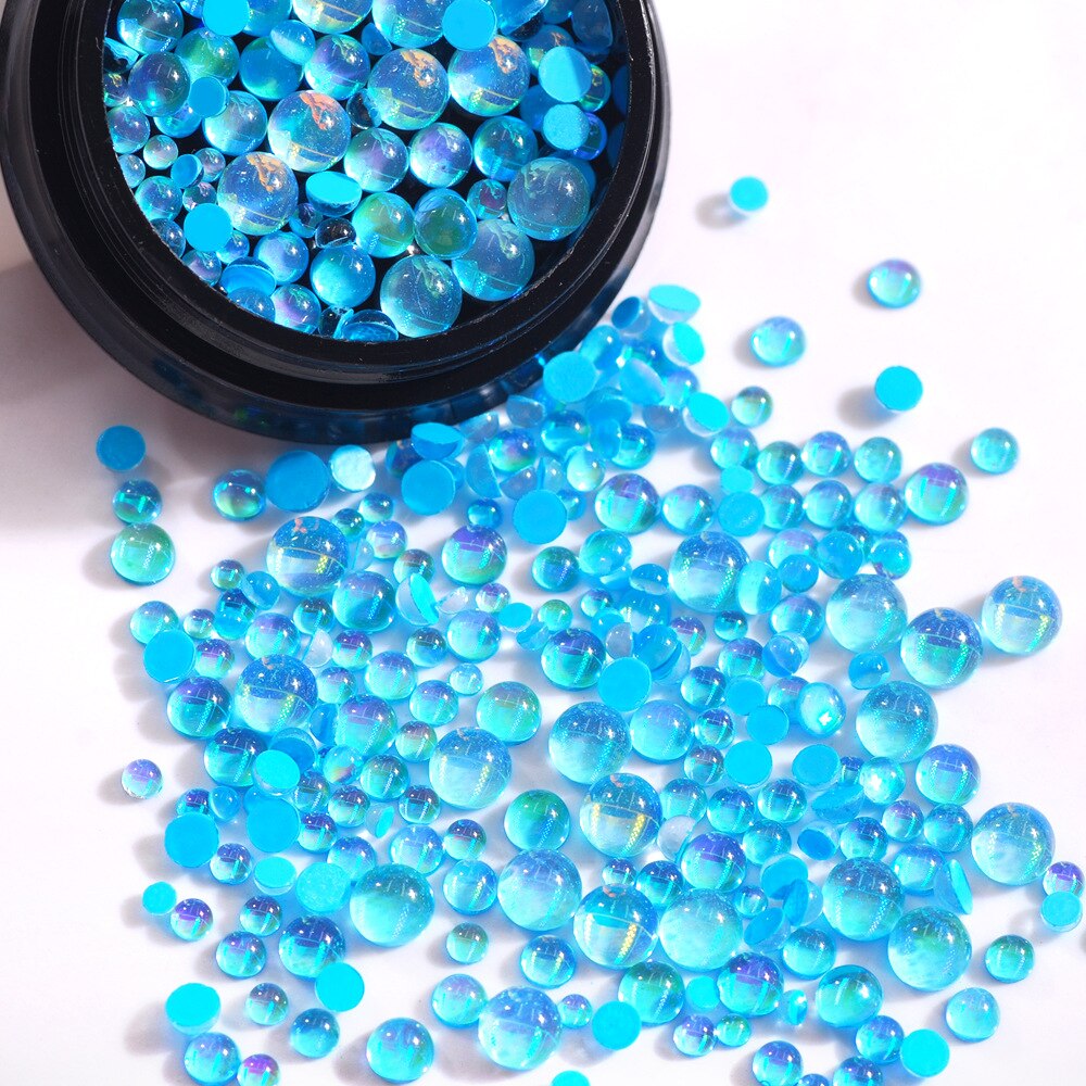 10G Gemengde Grootte Nail Art Mermaid Ronde Glazen Steentjes Mermaid Plaksteen Crystal Diy 3D Kralen Glitter Stones Decor Accessoires: Lake Blue