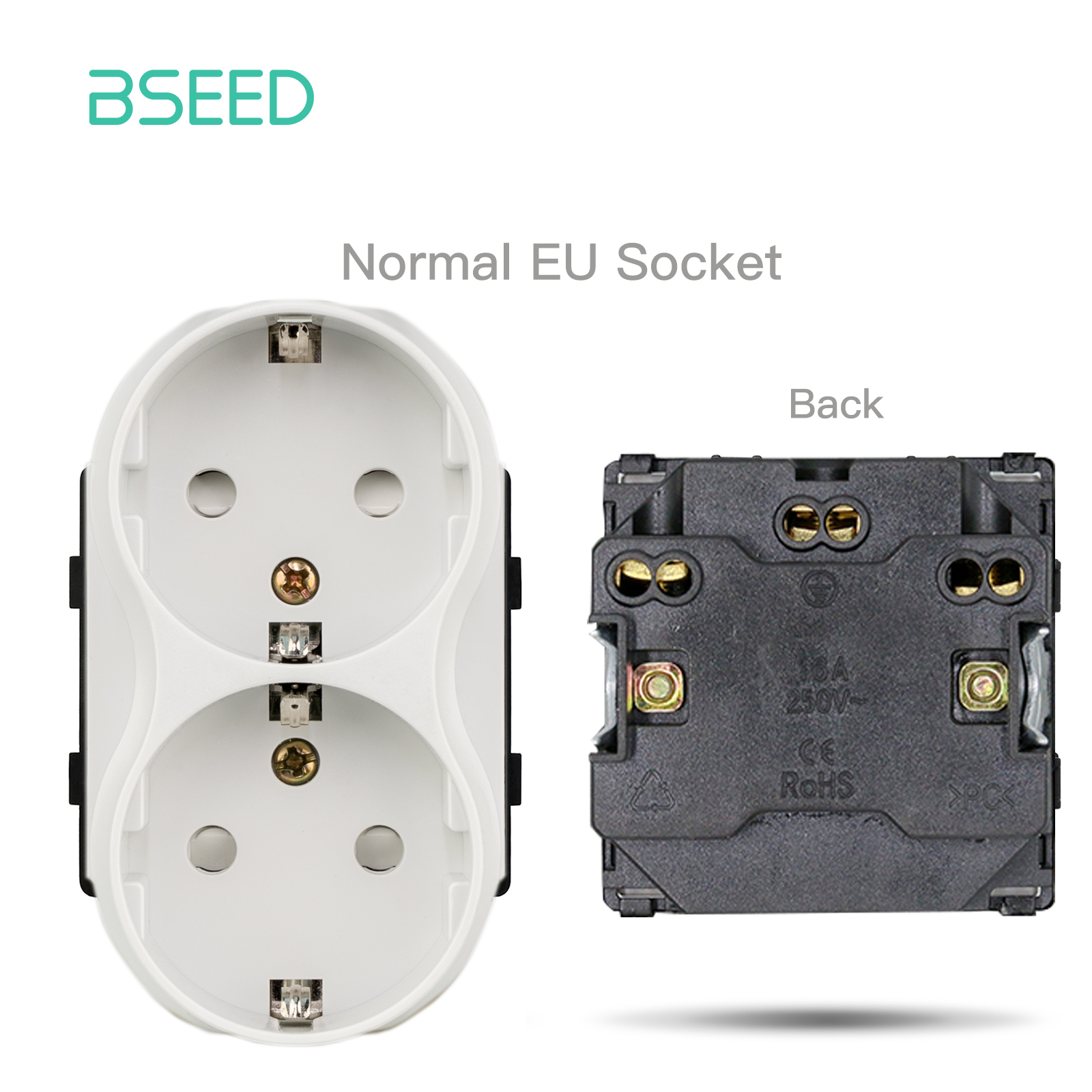 BSEED EU standard 86mm Double Sockets Module DIY Parts Plastic Materials EU Wall Socket Insert Function Key for Frame Part: Brown