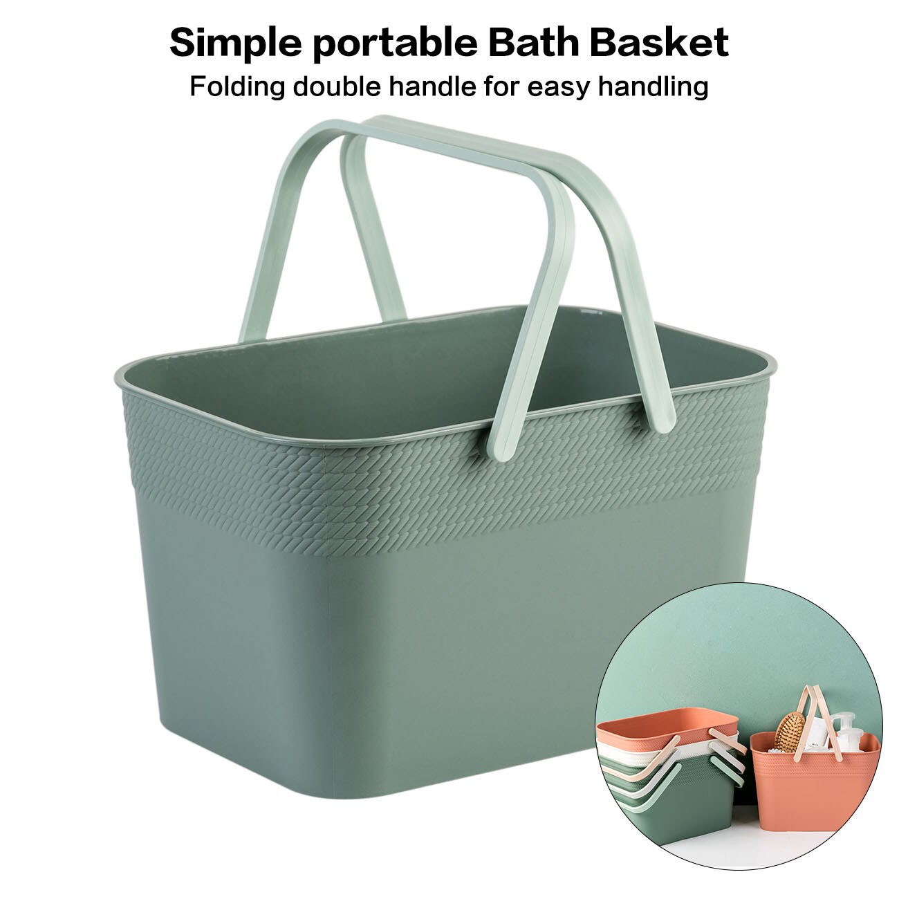 Cesta de baño con mango, cesta de almacenamiento para ducha, organizador de maquillaje, artículos diversos, caja organizadora de baño, 1 ud.: Verde