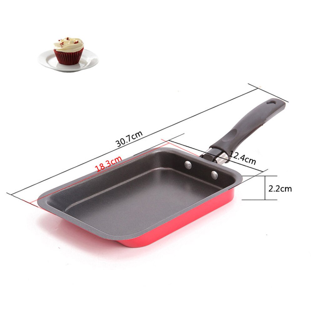 Rectangular Non-stick Frying Pan Fry Egg Pancake Pot Mini Cooking Tools Pancake Pot Frying Pan Ergonomic Handle tool home: Red