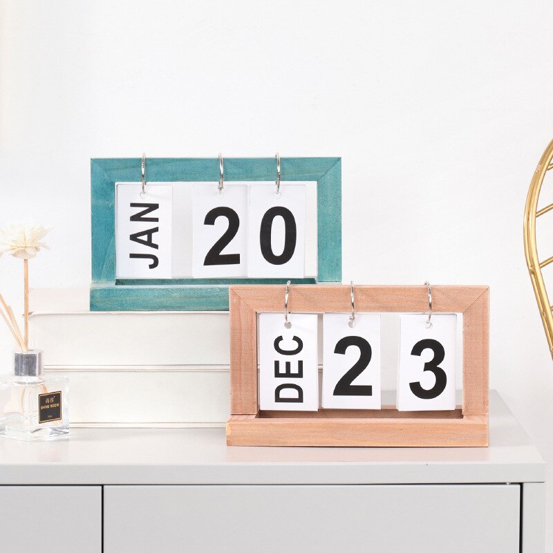Countdown Small Calendar Decoration Wooden Diy Page Flip Desk Calendar Office Home Small Objects