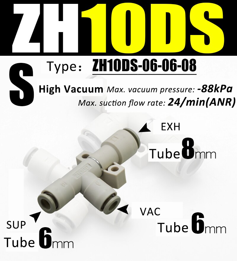 ZH Vacuum pneumatic ejector ZH05DL-06-06-06 pneumatic vacuum generator negative pressure vacuum connector ZH05/07/10/13 DL DS: ZH10DS-06-06-06