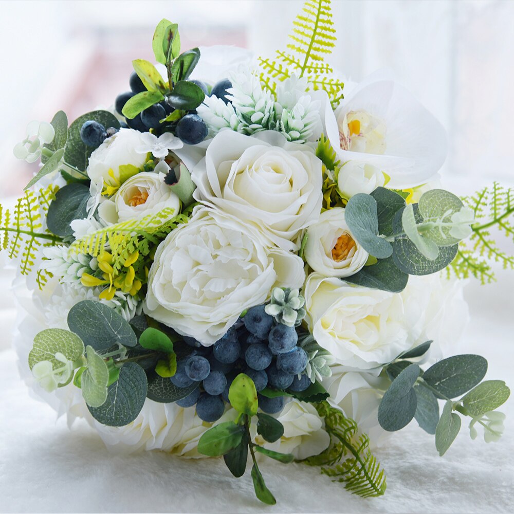 Kyunovia grøn alternativ bryllup midtpunkt kaste buket rose brude blomst med bær bjerg eng bryllup buket  fe48