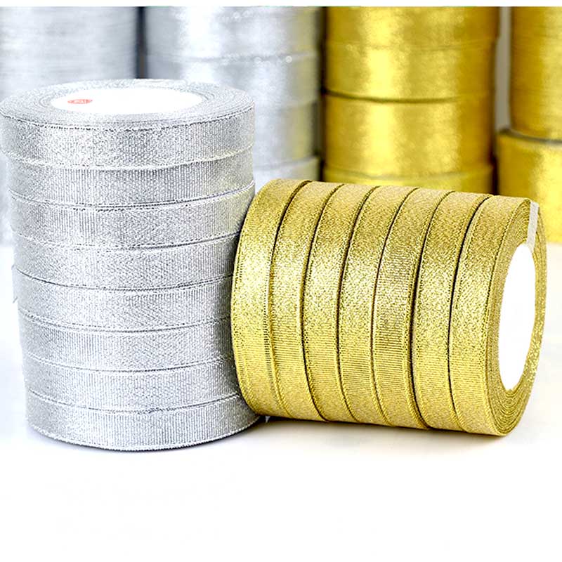 25Yard 22M Handgemaakte Goud Zilver Metallic Glitter Linten Voor DIY Ambachten Naaien Stof Christmas Party Bruiloft Benodigdheden wrap