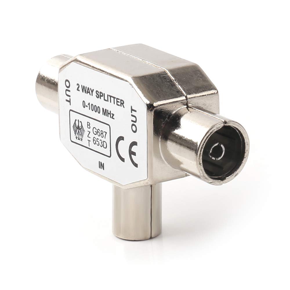 2-Way Aerial Splitter Cable TV Splitter 1 Male to 2 Female Adapter in Metal Housing Coaxial Digital Signal Antenna Splitter