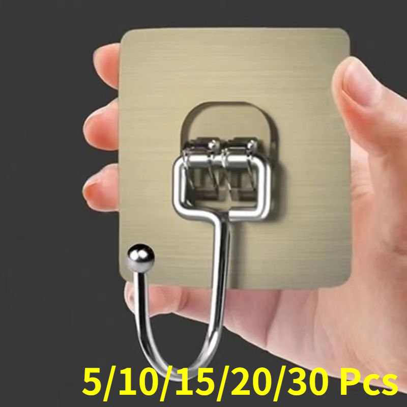 5/10/15/20/30Pcs Rvs Haak Punch-Gratis Sterke Zelfklevende Muur gemonteerd Haak Badkamer Organizer Haak Woonaccessoires