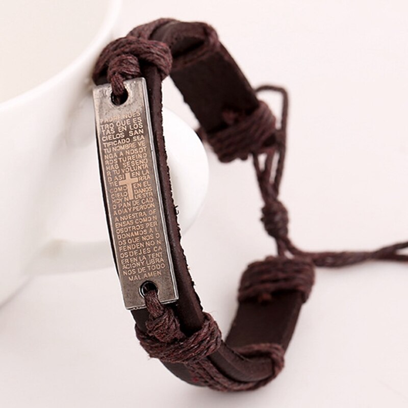 Brun retro wrap lang læder armbånd mandlige armbånd moderigtigt kædeled mandlige charme armbånd skrift smykker: Brun
