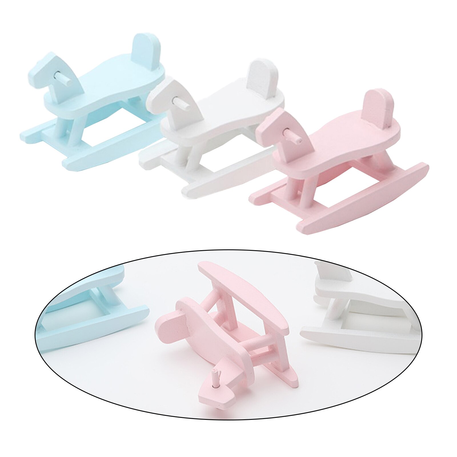 Mobili da vivaio classici in legno per Astuccio delle bambole-cavallo a dondolo-1/6 1/12 decorazione per bambole per Astuccio delle bambole