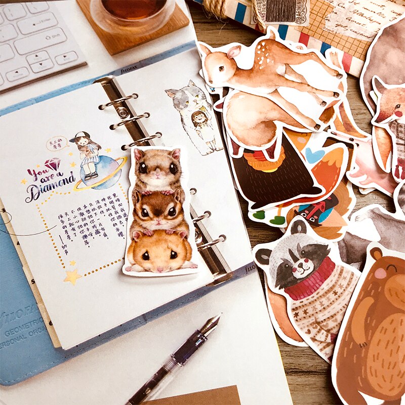 22PCS Cute small animal hand sticker material Children reward sticker photo album dIY sticker