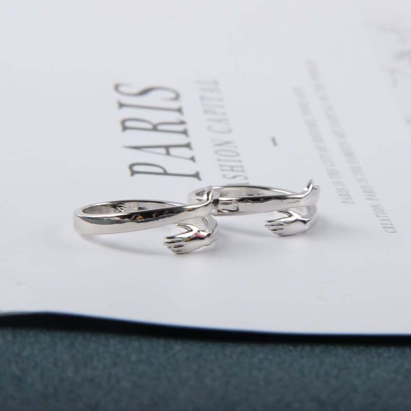 Amor criativo abraço anel moda personalidade cor prata requintado abertura casal jóias presentes para amantes simples acessórios