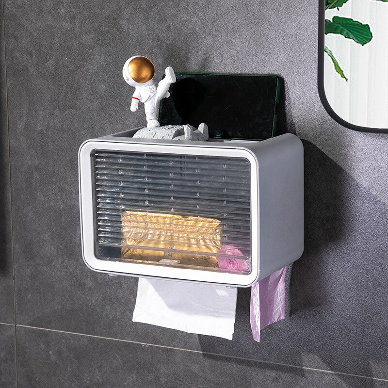 Multifunctional Tissue Storage Box Punch-free Waterproof Toilet Roll Paper Rack Wall-mounted Toilet Paper Drawer Box: Grey S