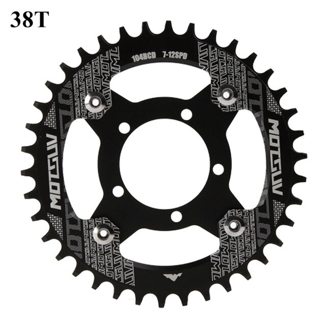 Plato de bicicleta eléctrica 104BCD + adaptador para Motor de accionamiento medio Bafang BBS01/BBS02, de acero inoxidable 32T 34T 36T 38T: 38T BLACK 
