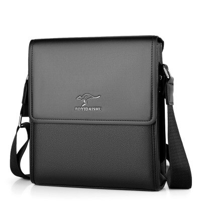 Mærke kænguru mænd messenger bag cover pu læder skuldertaske business office laptop taske casual crossbody tasker store håndtasker: Sort