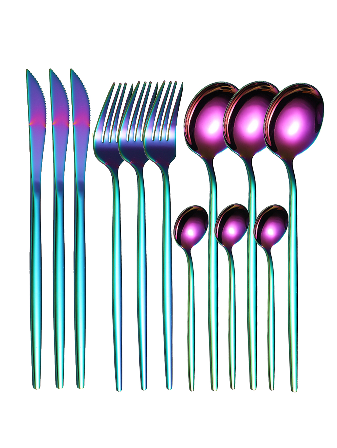 12pc Thin stainless steel cutlery set Portugal steak knife and fork dessert spoon coffee spoon: MULTI