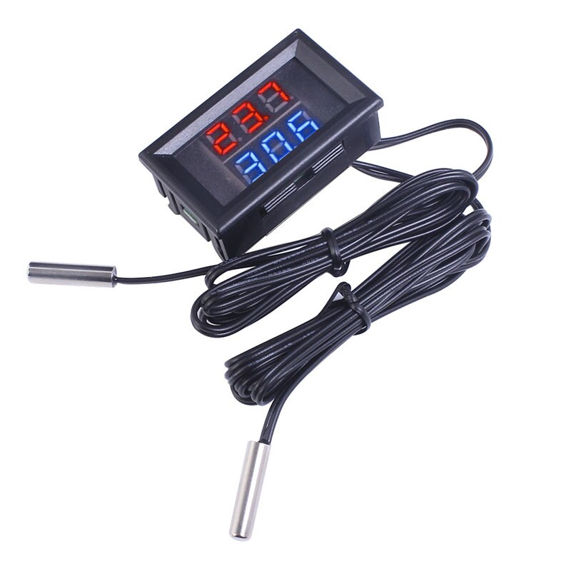 4-28V 3/4 Bit Precision LED Digital Temperature Controller thermostat Cooler Heater thermoregulator w/Dual NTC Waterproof Probe: 3-Bit Red Blue