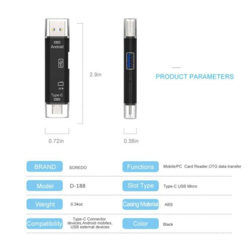 Leitor de cartões Usb 3.1 de alta velocidade, leitor de cartões SD TF microSD USB tipo C USB micro para computadores e notebooks