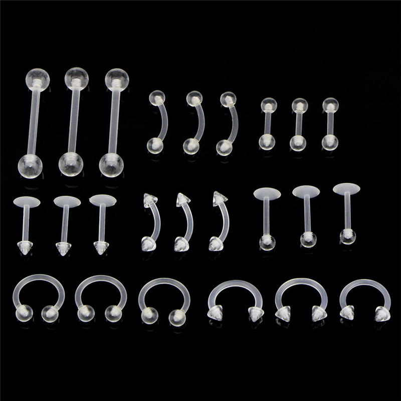 24 Uds piercing lengua mancuerna señoras Simple nariz anillo estilo retenedor Stud Bone Pin transparente para mujeres joyería del cuerpo