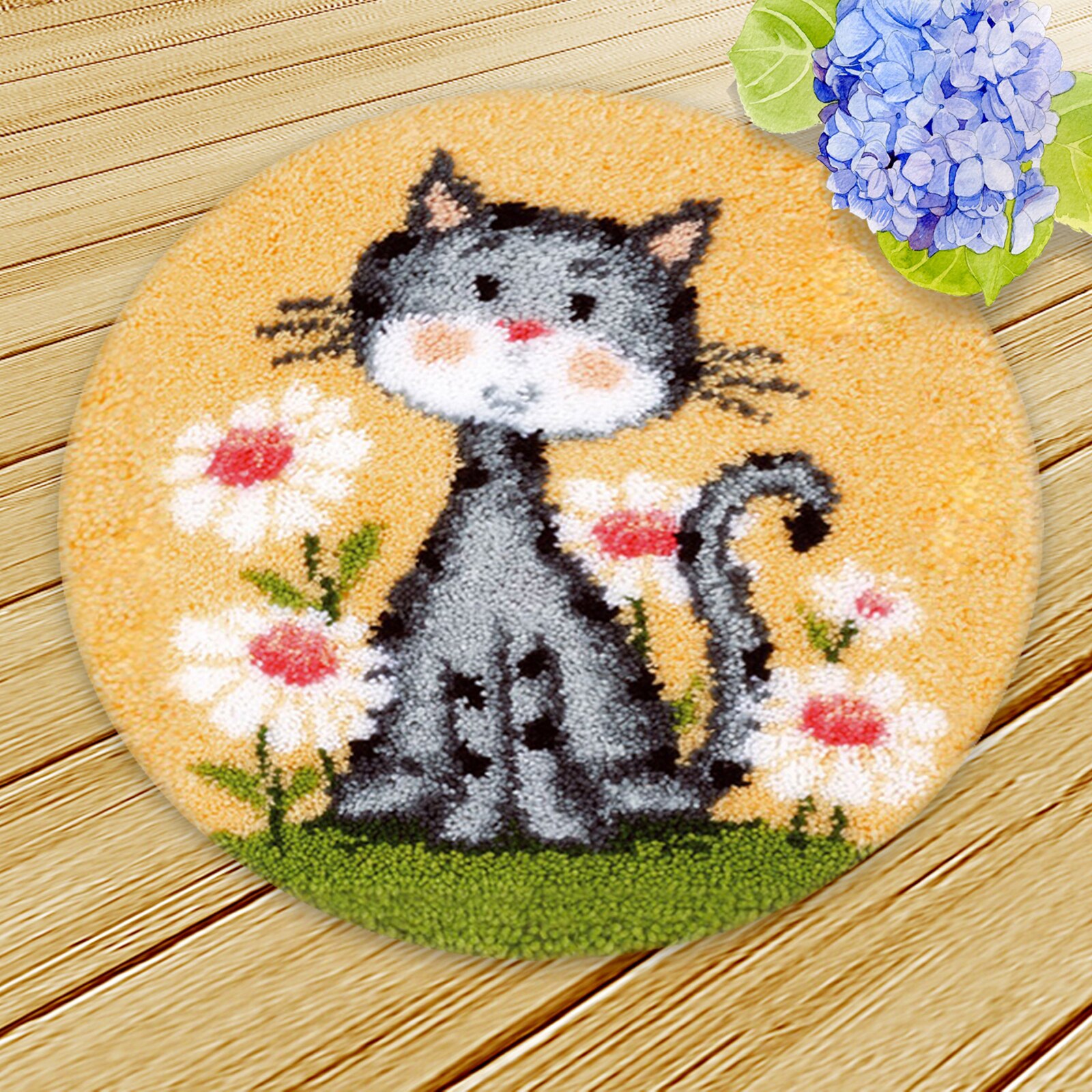 DIY Crochet Yarn Kits Needlework Latch Hook Kit 15 x 15 inch Latch Hook Kit: cat